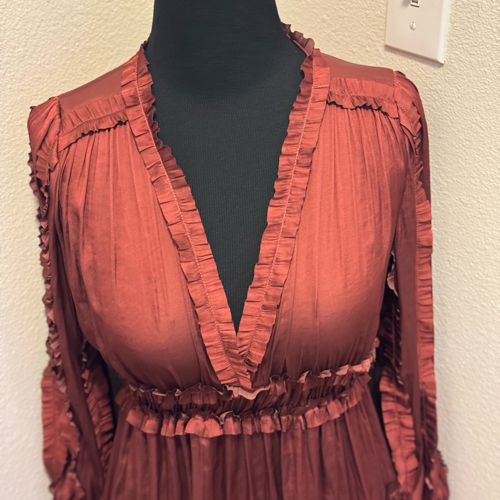 OPT ONE PRETTY TIME BURNT ORANGE SATIN MINI DRESS TIENNA FIT FLARE M NEW $138 - Picture 3 of 11